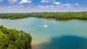 Aerial view of Lake Lanier emphasizing its location and appeal for buyers and lakefront living