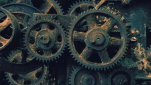 Old rusty gears representing the outdated traditional buyer commission structure