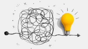 Curved line leading to a yellow bulb illustrating seller and buyer strategies in Roswell GA real estate market