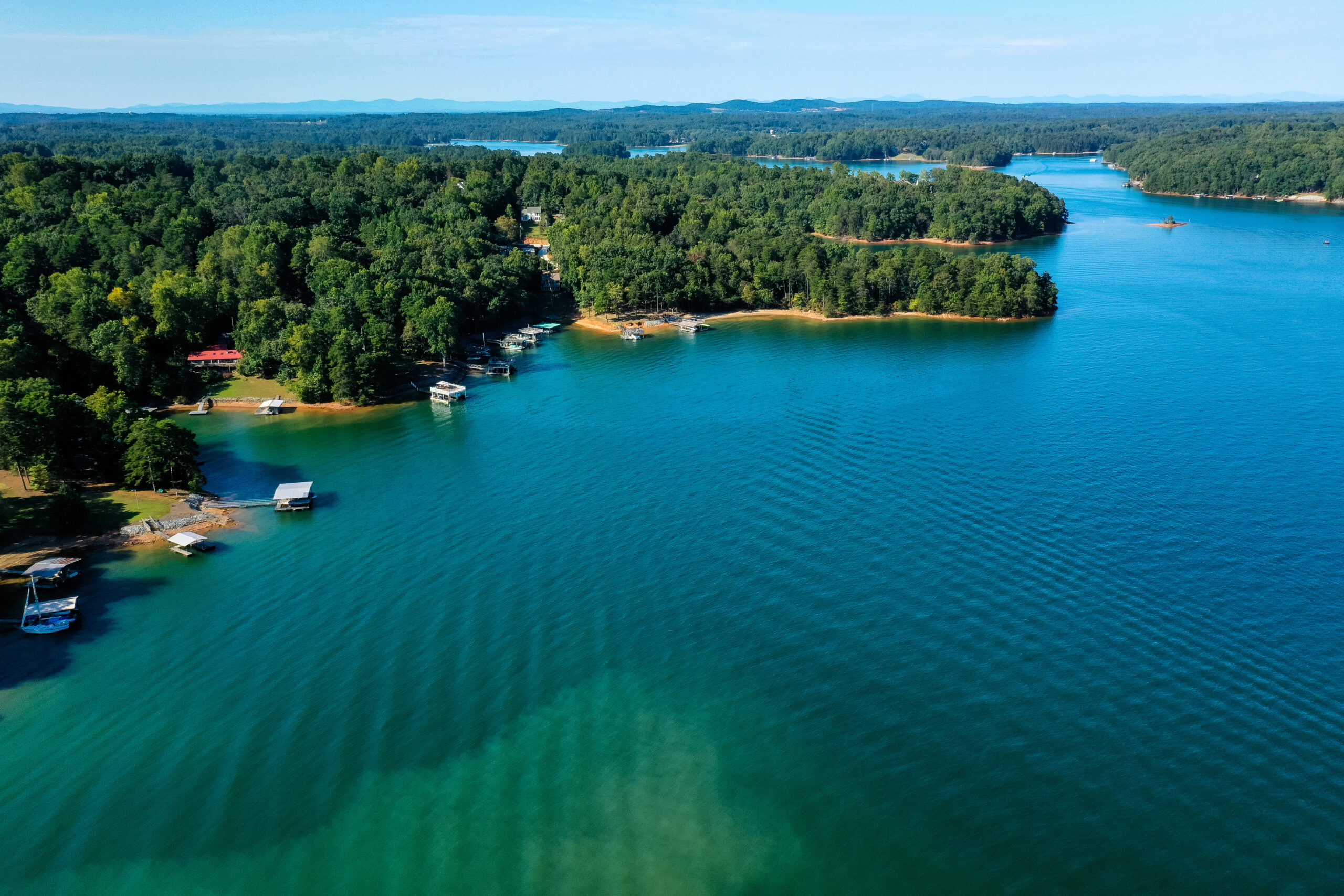Panoramic aerial view of beautiful Lake Lanier a popular summer destination for water sports lover and a major source of water supply to Metro Atlanta, GA
