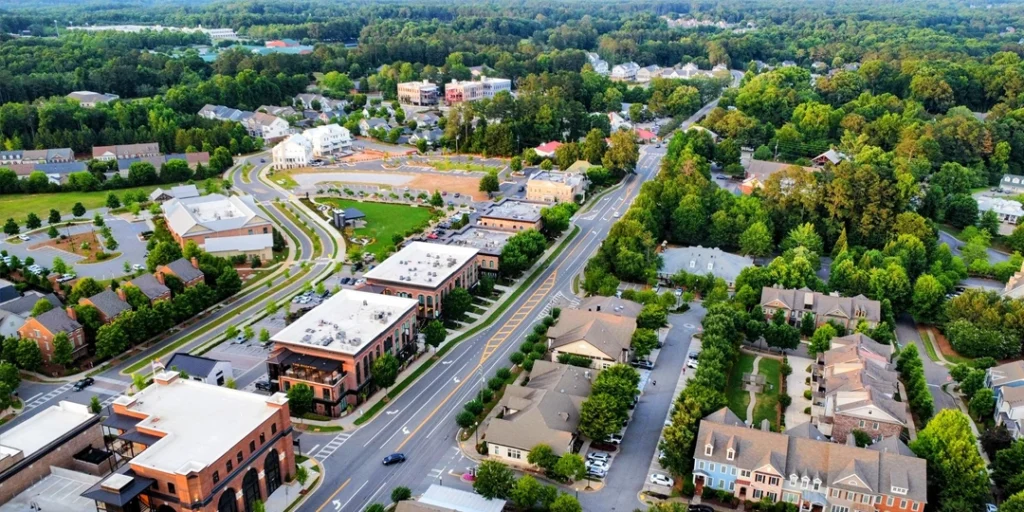Aerial view of homes in Milton, GA featured in a real estate blog hub