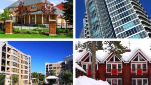 Collage of various home styles reflecting what types of properties are selling in the Woodstock market