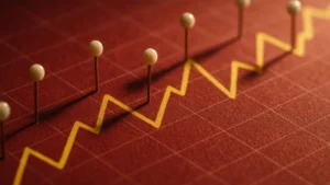 Line graph with mapped pins representing local housing numbers and pricing trends in the current snapshot