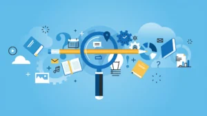 Magnifying glass over real estate guides and neighborhood information representing expert specialization in North Atlanta markets