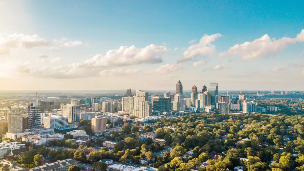 Aerial view of North Atlanta highlighting neighborhoods served by The Happy Homes Team and Compass Concierge home selling services